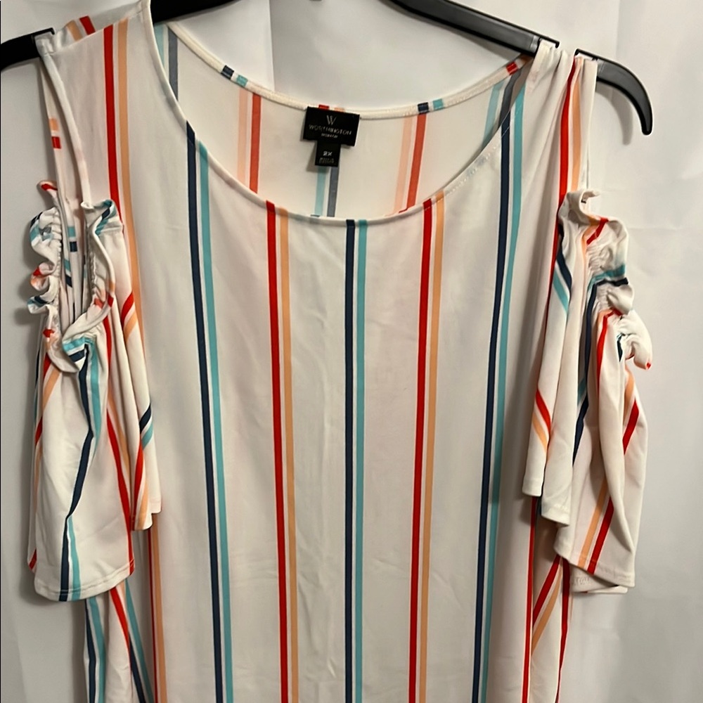 Worthington Striped Cold Shoulder Top
